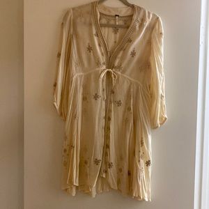 Cream Free People Dress with Tonal Embroidery